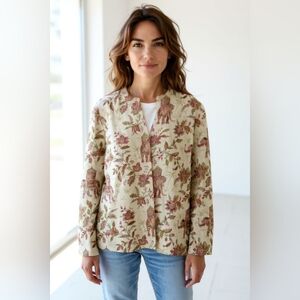 TALBOTS Floral Cream BLOUSE Blazer SIZE 8 PURE SILK